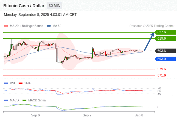 Our preference: as long as 593 is support look for 627.6.