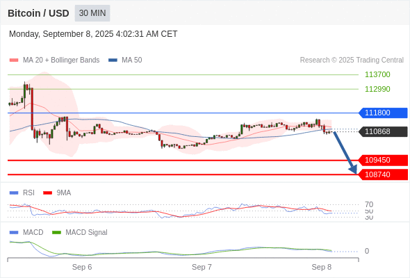 Our preference: the downside prevails as long as 111800 is resistance.